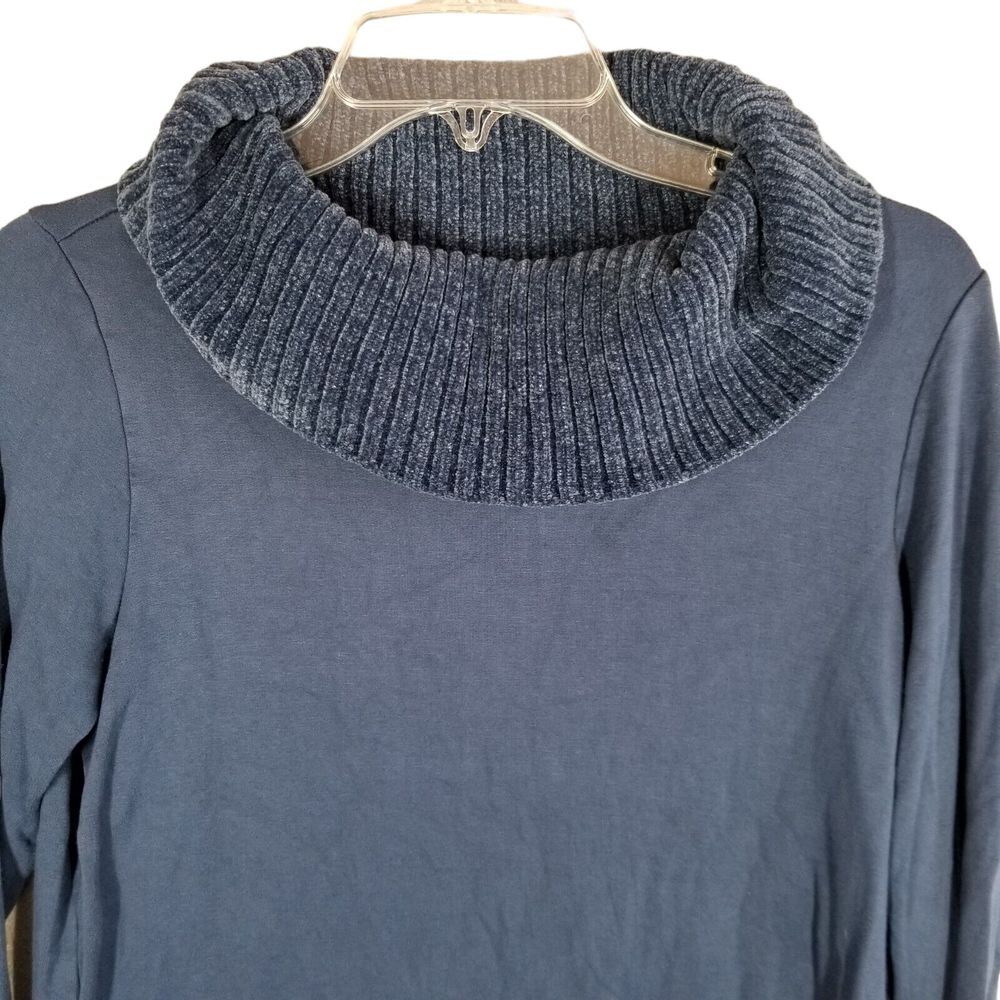 Weekends By Chicos 0 Womens Size XS Top Blue Cowl Neck Long Sleeve Casual Career
